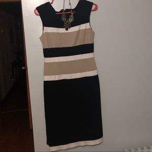 Black tan & white striped midi dress
